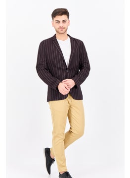 Asos Design Men Skinny Fit Stripe Semi-Formal Blazer, Maroon  - Image 4