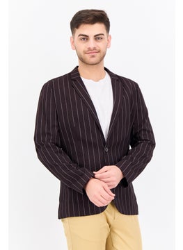 Asos Design Men Skinny Fit Stripe Semi-Formal Blazer, Maroon  - Image 1