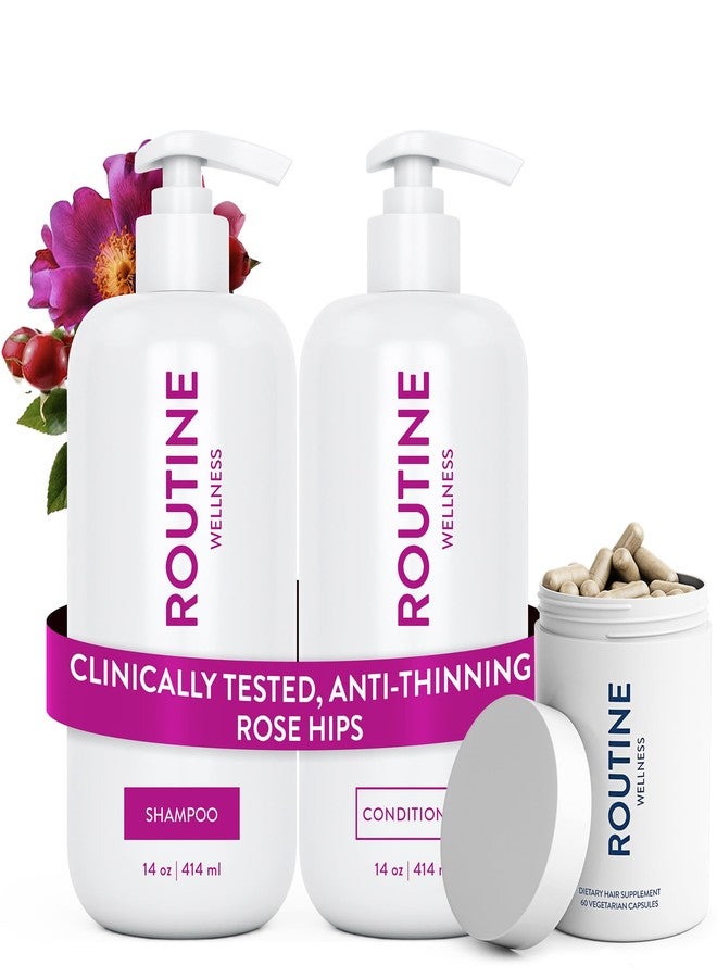 Routine Wellness Anti-Thinning Rose Hips Shampoo and Conditioner Set for Thinning Hair & Biotin Advanced Hair Supplement - Image 1