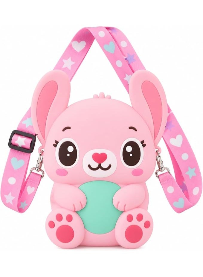 First Choice Kids Silicone Crossbody Bag, Cute Pink Animal Cartoon Shoulder Bag with Adjustable Strap, Lightweight Waterproof Purse for Toddler Girls - Image 1