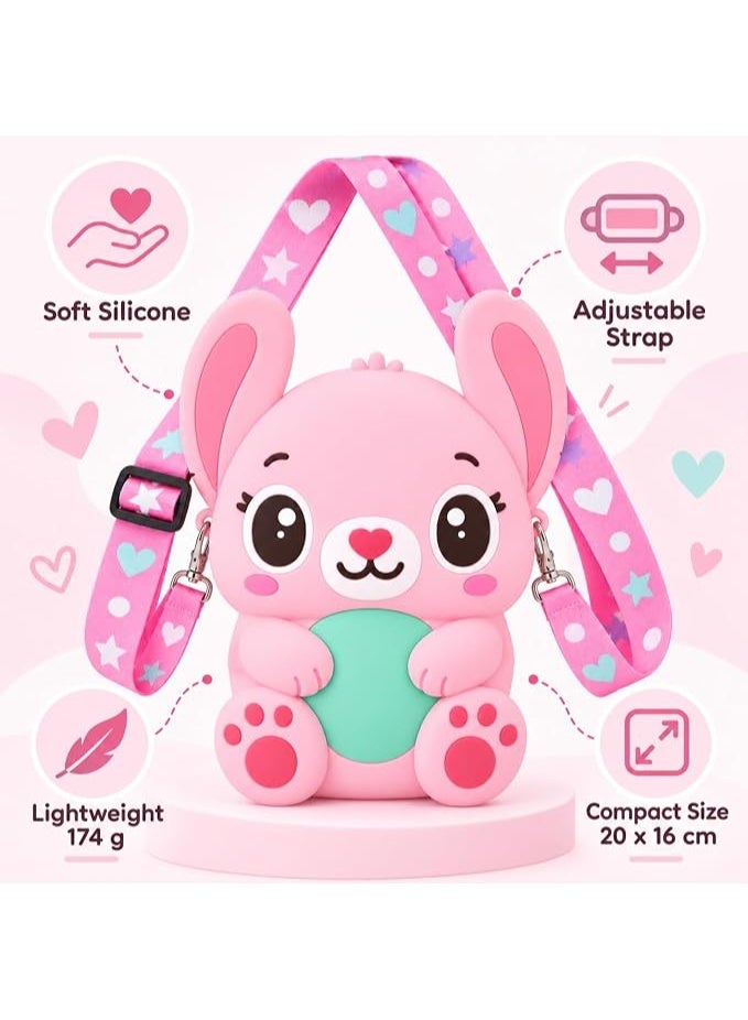 First Choice Kids Silicone Crossbody Bag, Cute Pink Animal Cartoon Shoulder Bag with Adjustable Strap, Lightweight Waterproof Purse for Toddler Girls - Image 2