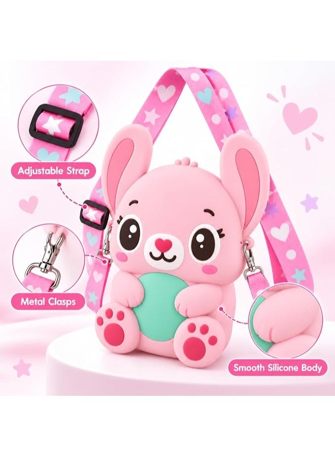 First Choice Kids Silicone Crossbody Bag, Cute Pink Animal Cartoon Shoulder Bag with Adjustable Strap, Lightweight Waterproof Purse for Toddler Girls - Image 3