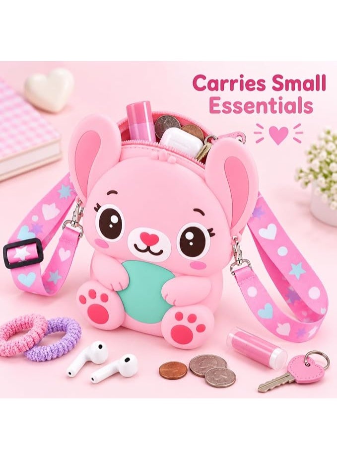 First Choice Kids Silicone Crossbody Bag, Cute Pink Animal Cartoon Shoulder Bag with Adjustable Strap, Lightweight Waterproof Purse for Toddler Girls - Image 5