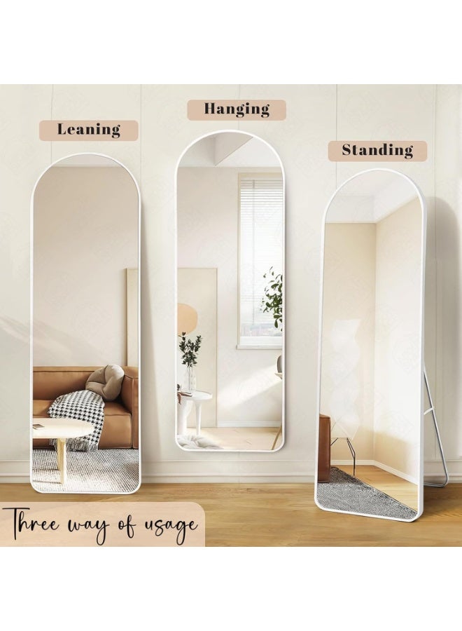 ديكور هيلز مرآة ديكورهيلز المقوسة كاملة الطول 152 × 42 سم | مرآة تزيين بإطار من سبائك الألومنيوم مع حامل | مرآة لكامل الجسم قابلة للتركيب على الحائط أو قائمة بذاتها لغرفة النوم وغرفة المعيشة وغرفة تبديل الملابس - فضي - Image 5