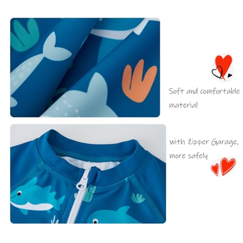 UMELOK Baby Boy Swimwear Infant Bathing Suit Rash Guard Swimwear UPF 50+ Sun Protection Swimsuit Rashguard Sunsuit Blue, Daddy Shark-12-18M - Image 5