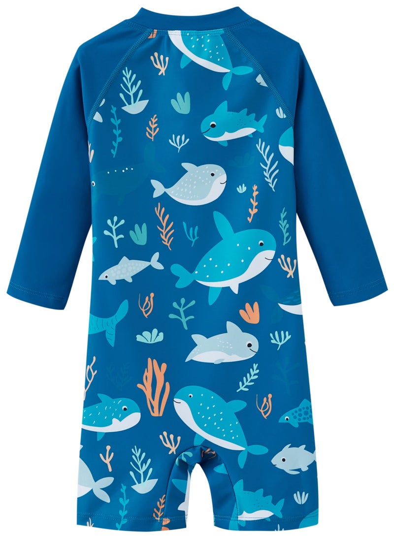 UMELOK Baby Boy Swimwear Infant Bathing Suit Rash Guard Swimwear UPF 50+ Sun Protection Swimsuit Rashguard Sunsuit Blue, Daddy Shark-12-18M - Image 2