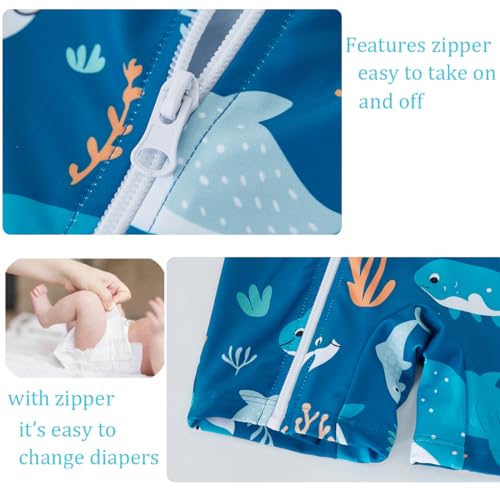 UMELOK Baby Boy Swimwear Infant Bathing Suit Rash Guard Swimwear UPF 50+ Sun Protection Swimsuit Rashguard Sunsuit Blue, Daddy Shark-12-18M - Image 4