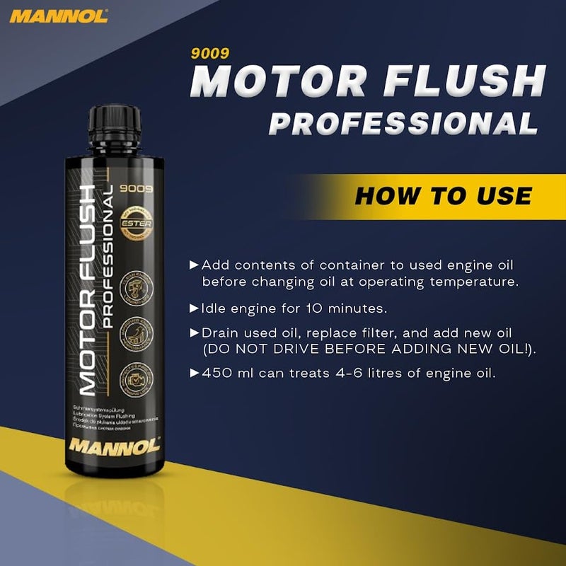 MANNOL 9009 (450ML) Motor Flush Professional|Removes deposits| Dirt|Sludge and wear Products from Engine Parts|Miscible with All Petrol and Diesel Engine Oil|Imported from Germany 450ML (1) - Image 4