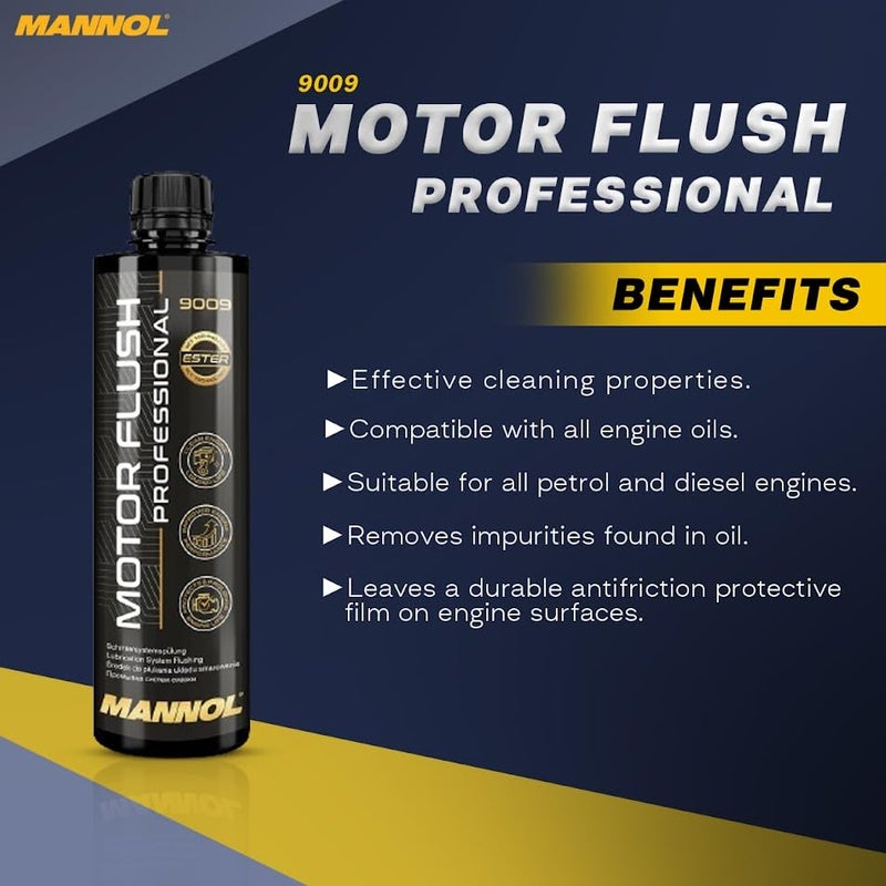 MANNOL 9009 (450ML) Motor Flush Professional|Removes deposits| Dirt|Sludge and wear Products from Engine Parts|Miscible with All Petrol and Diesel Engine Oil|Imported from Germany 450ML (1) - Image 3
