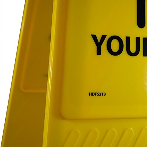 NMC HDFS213 Caution-Watch Your Step Sign with Graphic– 10.75 in. x 24.63 in. Heavy-Duty Plastic, Double-Sided Floor Sign with Black on Yellow - Image 2