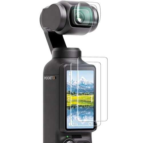 FPVtosky حماية عدسة FPVtosky 2 + 2 واقي شاشة LCD لجهاز DJI Osmo Pocket 3، ملحقات زجاج مقسى لجهاز DJI Pocket 3 OP3، صلابة 9H، حساسية للمس، حماية كاملة للشاشة - Image 1