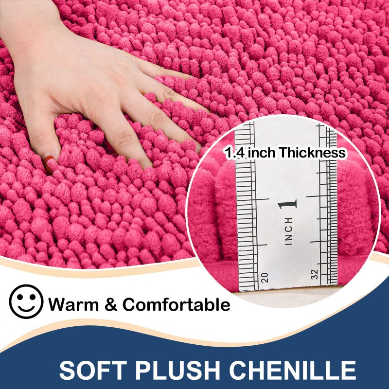 Arotive Luxury Chenille Bathroom Rug Mat  Extra Soft Thick Absorbent Shaggy Bath Rugs  Non-Slip Machine Wash Dry Plush Bath Runner Mats for Bathroom  Living Room  and Laundry Room (47""x24""  Deep Pink) - Image 1