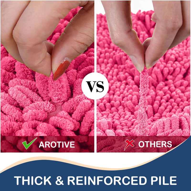 Arotive Luxury Chenille Bathroom Rug Mat  Extra Soft Thick Absorbent Shaggy Bath Rugs  Non-Slip Machine Wash Dry Plush Bath Runner Mats for Bathroom  Living Room  and Laundry Room (47""x24""  Deep Pink) - Image 4