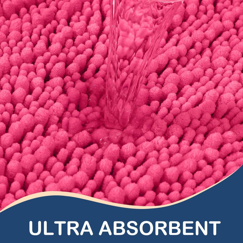 Arotive Luxury Chenille Bathroom Rug Mat  Extra Soft Thick Absorbent Shaggy Bath Rugs  Non-Slip Machine Wash Dry Plush Bath Runner Mats for Bathroom  Living Room  and Laundry Room (47""x24""  Deep Pink) - Image 2