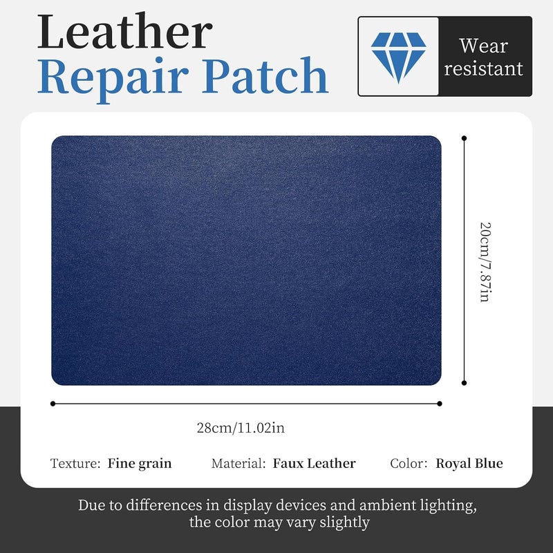 Fadoub Leather Repair Patch Tape Self-Adhesive, 8x11In Heavy Duty Vinyl Patch, Leather Repair Kit for Furniture, Sofa, Couch, Office Chair, Car Seat, Car Interior(Royal Blue-Fine Grain) - Image 2