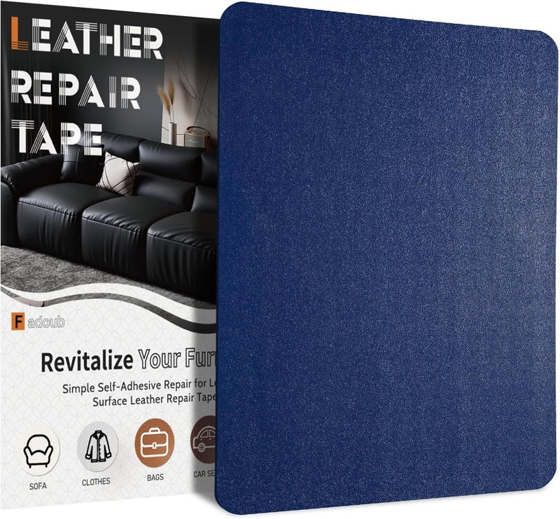 Fadoub Leather Repair Patch Tape Self-Adhesive, 8x11In Heavy Duty Vinyl Patch, Leather Repair Kit for Furniture, Sofa, Couch, Office Chair, Car Seat, Car Interior(Royal Blue-Fine Grain) - Image 1