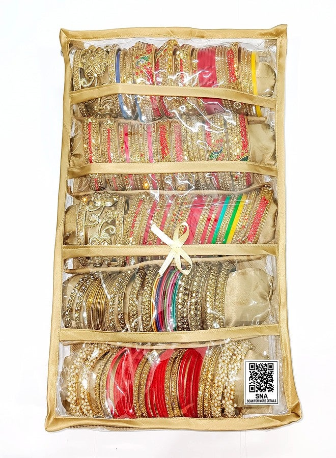 SNA Plastic and Satin Combo 3, 5 Rods Bangle Box Makeup kit Jewellery Box (Pink, Gold) - Image 4