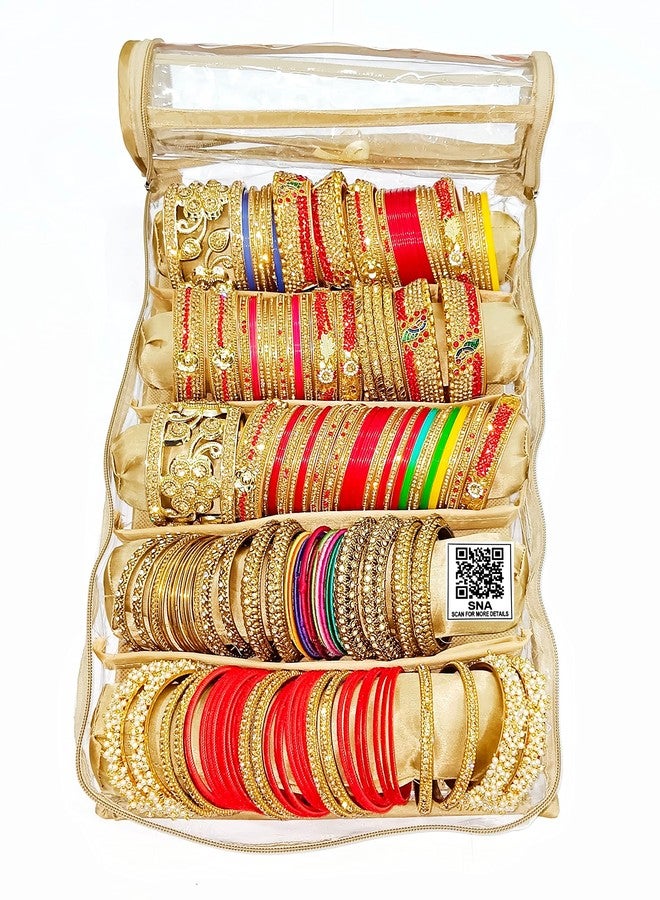 SNA Plastic and Satin Combo 3, 5 Rods Bangle Box Makeup kit Jewellery Box (Pink, Gold) - Image 2