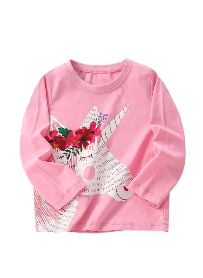 يونيكي Pink Crew Neck Long Sleeve Printed Top