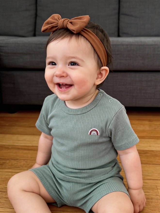 Babies Basic Premium Ribbed Cotton Short Sleeves T-Shirt And Shorts Set - Image 3