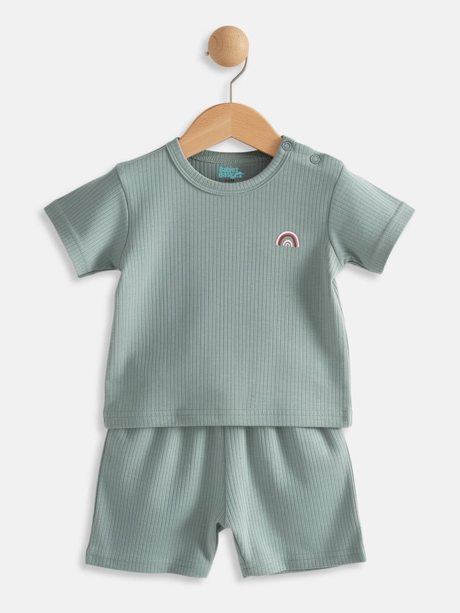 Babies Basic Premium Ribbed Cotton Short Sleeves T-Shirt And Shorts Set - Image 4