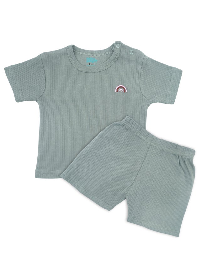 Babies Basic Premium Ribbed Cotton Short Sleeves T-Shirt And Shorts Set - Image 1