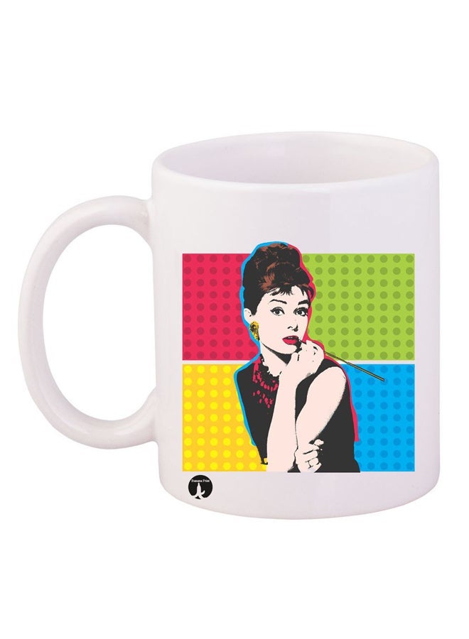 RYN Pop Art Printed Coffee Mug White/Green/Blue 11ounce