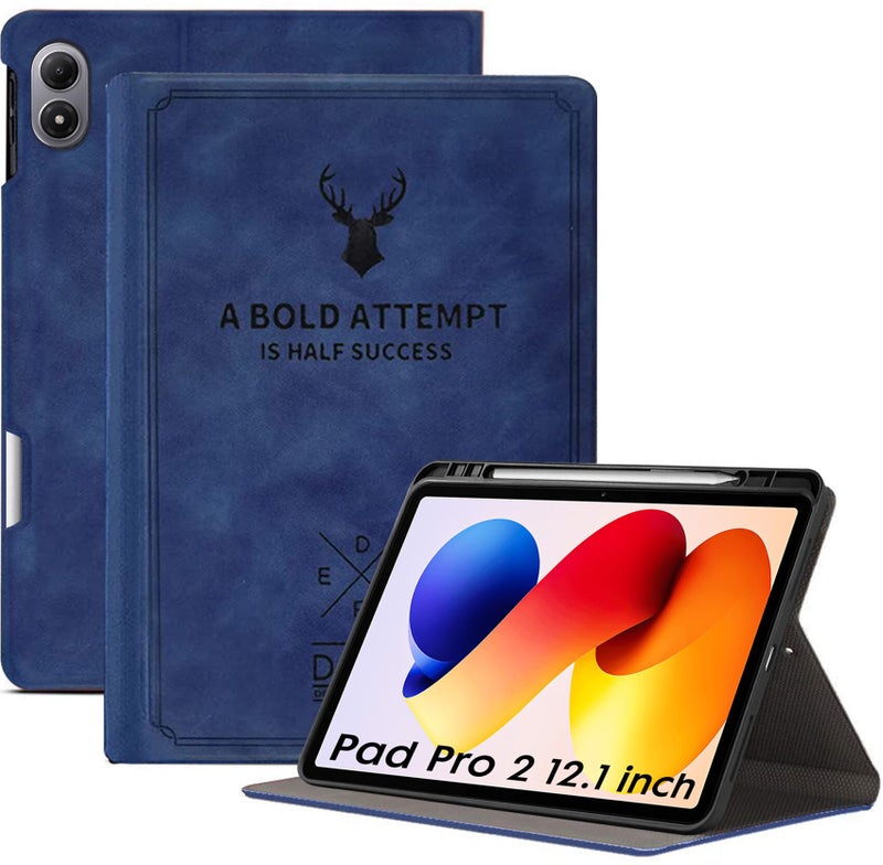Robustrion Cover for Redmi Pad 2 Pro 12.1 inch Cover Case with Pencil Holder, Deer Flip Cover Case for Redmi Pad 2 Pro 5G Tablet Cover [Auto Sleep Wake Support] - Blue - Image 1