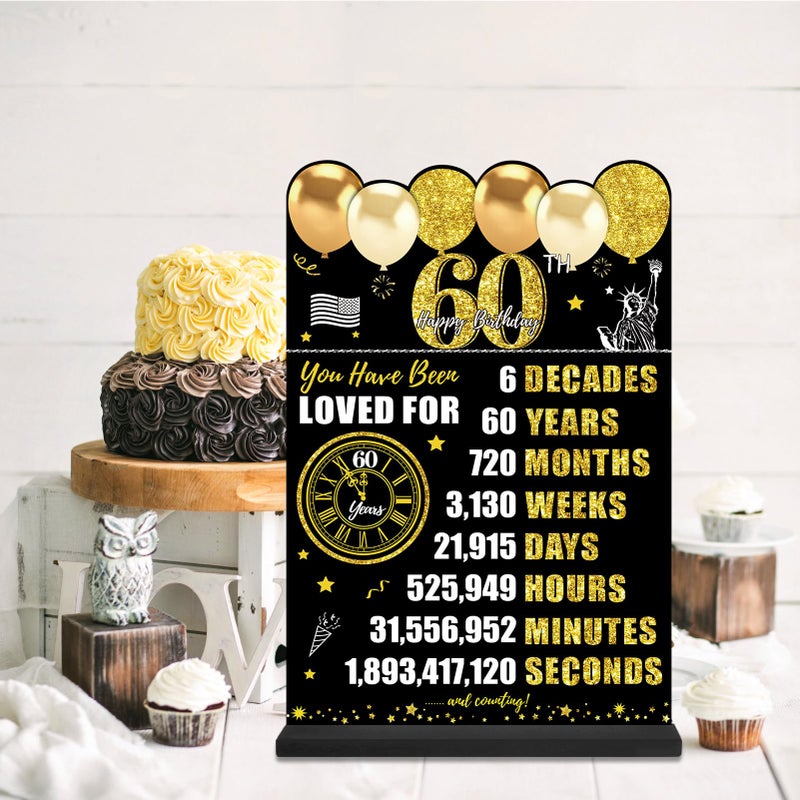 Guiruiy Black Gold 60th Birthday Decorations Gifts for Men Women, Two-Sided Vintage 60 Back in 1966 Theme Poster Wooden Table Sign with Stand, Sixty Years Old Bday Centerpieces Holder for Table Decor - Image 5