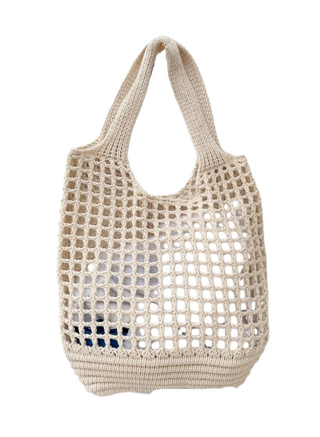 ENBEI Crochet Beach Bag - Women's Knit Shoulder Bags for Travel - Cute, Handmade Tote, Khaki-b, Large - Image 1