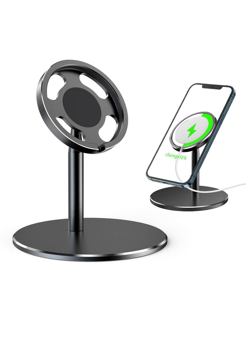 Aluminum MagSafe Phone Stand, Compatible with iPhone 12/Pro/Pro Max/Mini, Stable Desk Dock Holder for MagSafe Charger (Black)