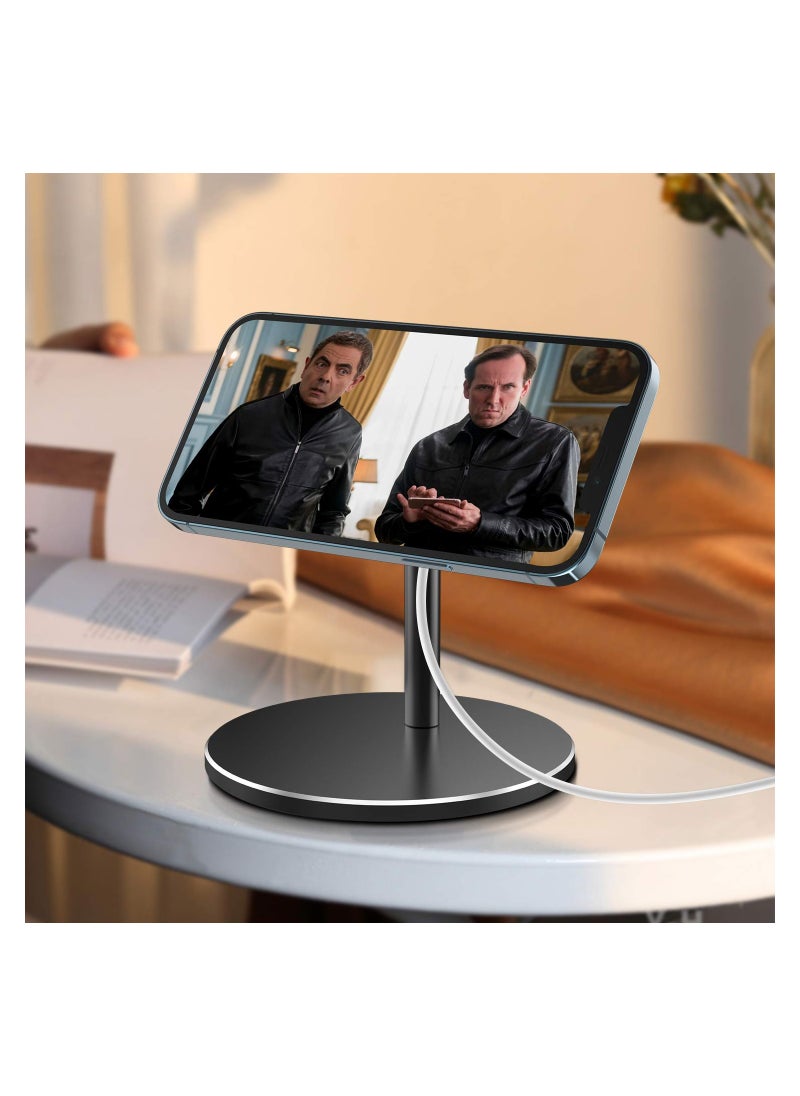Aluminum MagSafe Phone Stand, Compatible with iPhone 12/Pro/Pro Max/Mini, Stable Desk Dock Holder for MagSafe Charger (Black)