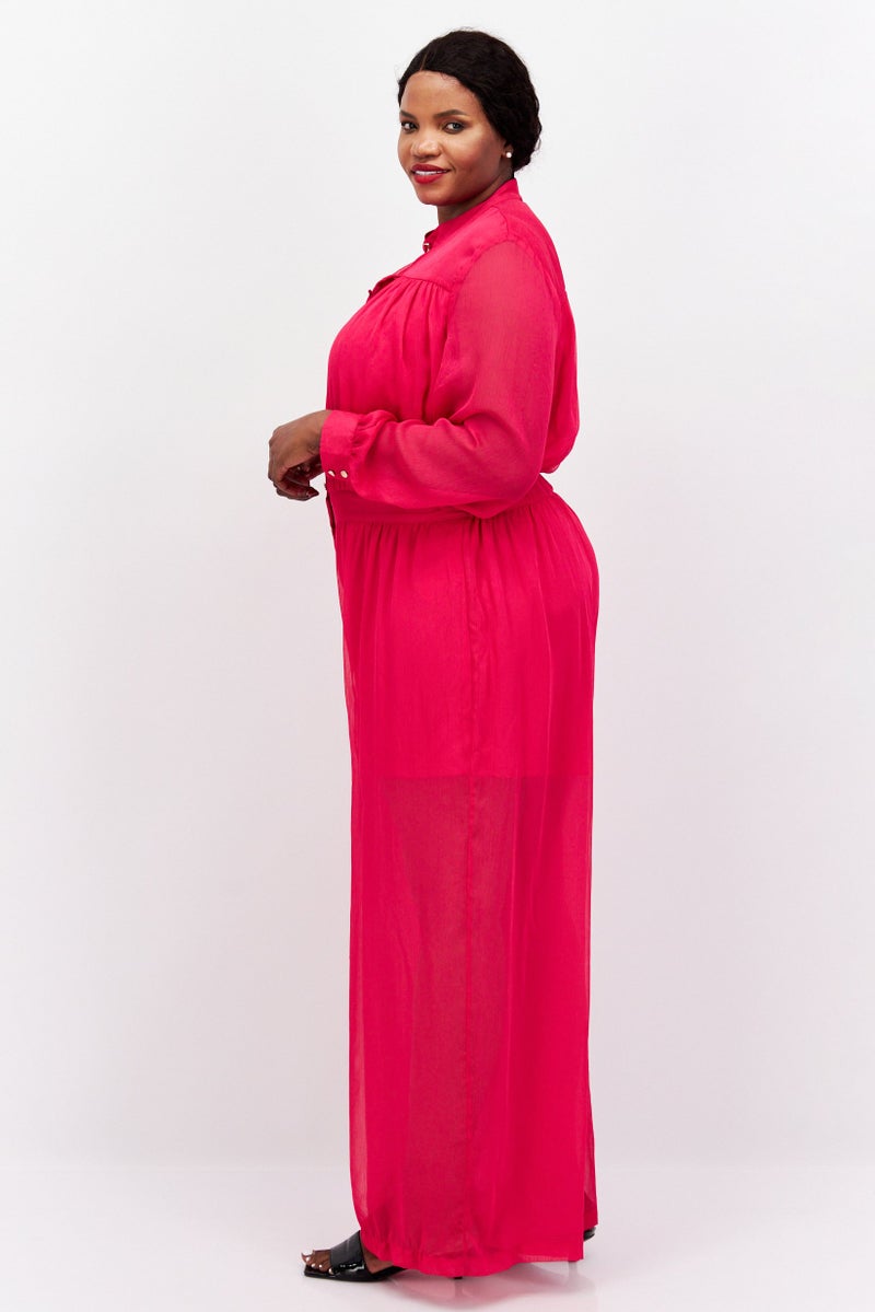 Nina Parker Women Plus Size Textured Long Sleeve Jumpsuit, Pink  - Image 2