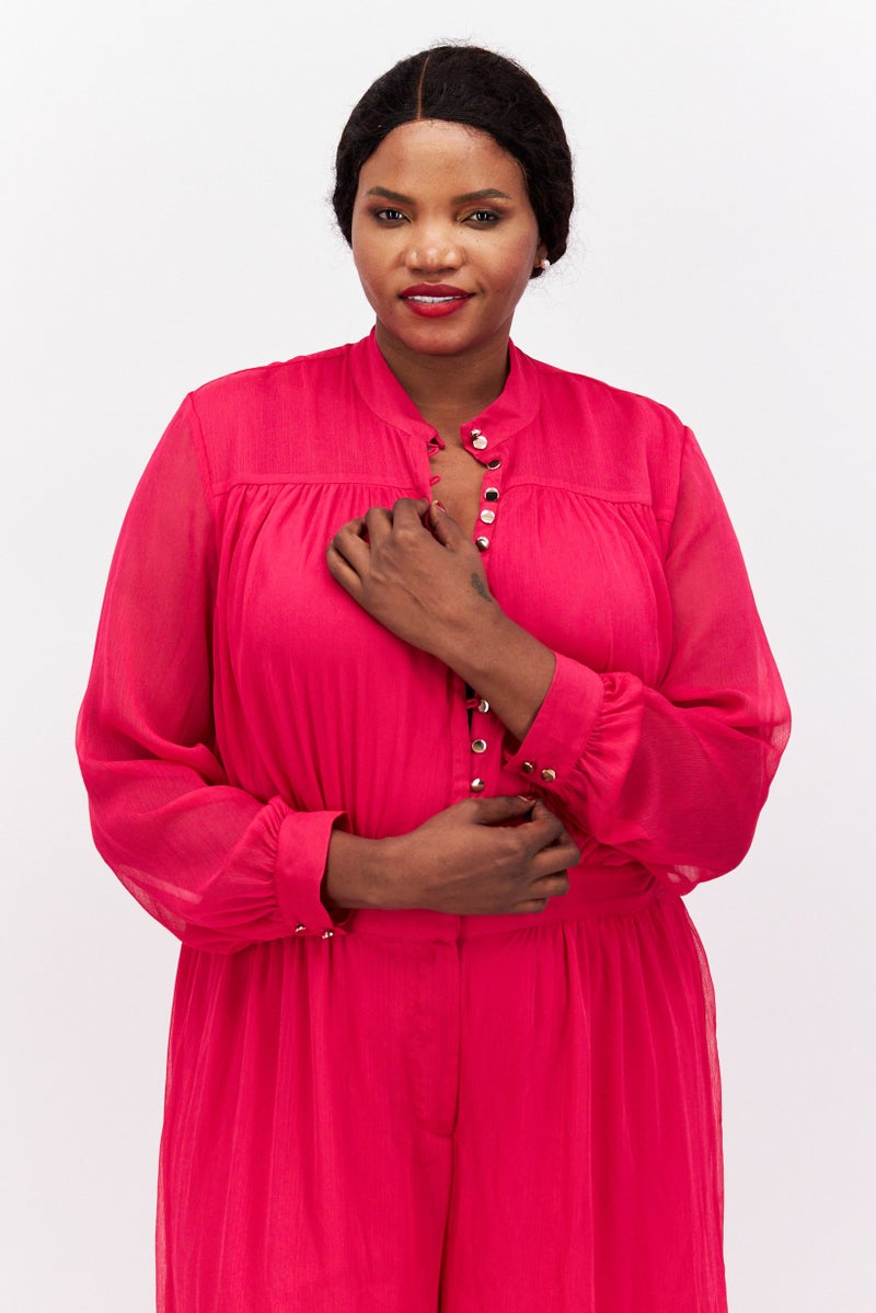 Nina Parker Women Plus Size Textured Long Sleeve Jumpsuit, Pink  - Image 4