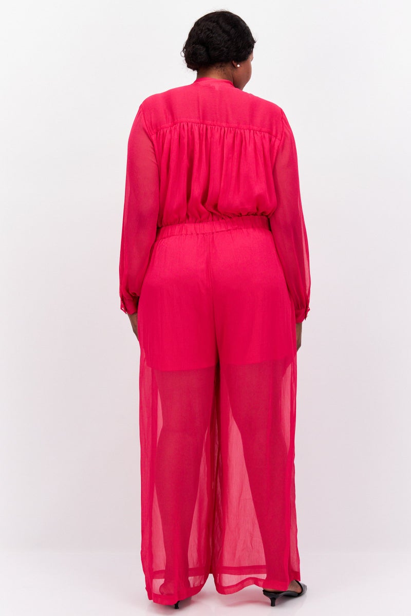 Nina Parker Women Plus Size Textured Long Sleeve Jumpsuit, Pink  - Image 3