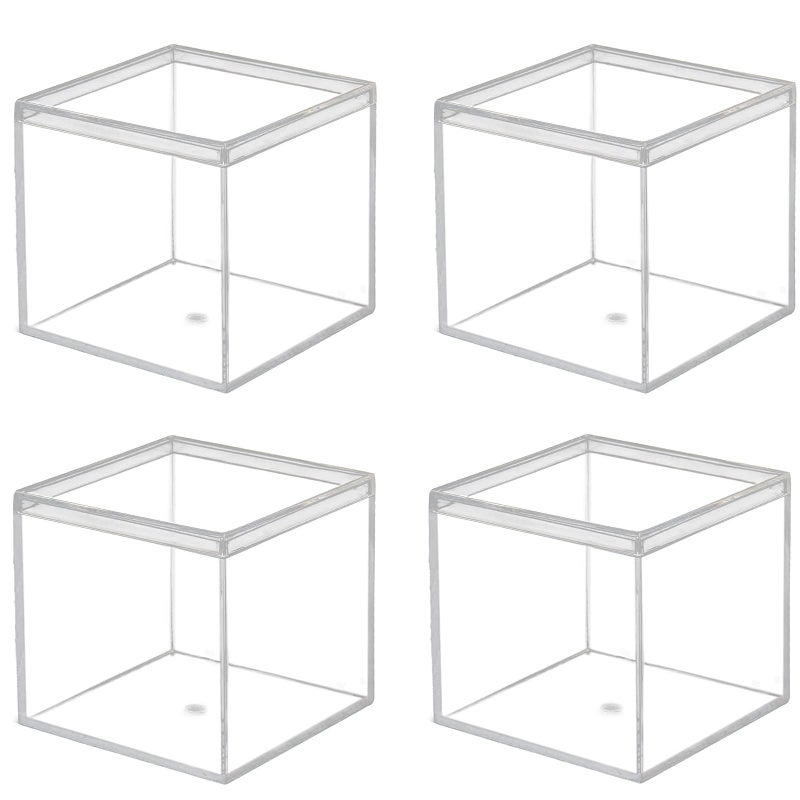 dedoot Clear Acrylic Box with Lid, 4 Pack 4x4x4 inches Clear Plastic Box for Organize, Acrylic Cube Storage Container Drawer Organizer for Vanity Jewelry Accessories, Small Items - Image 1