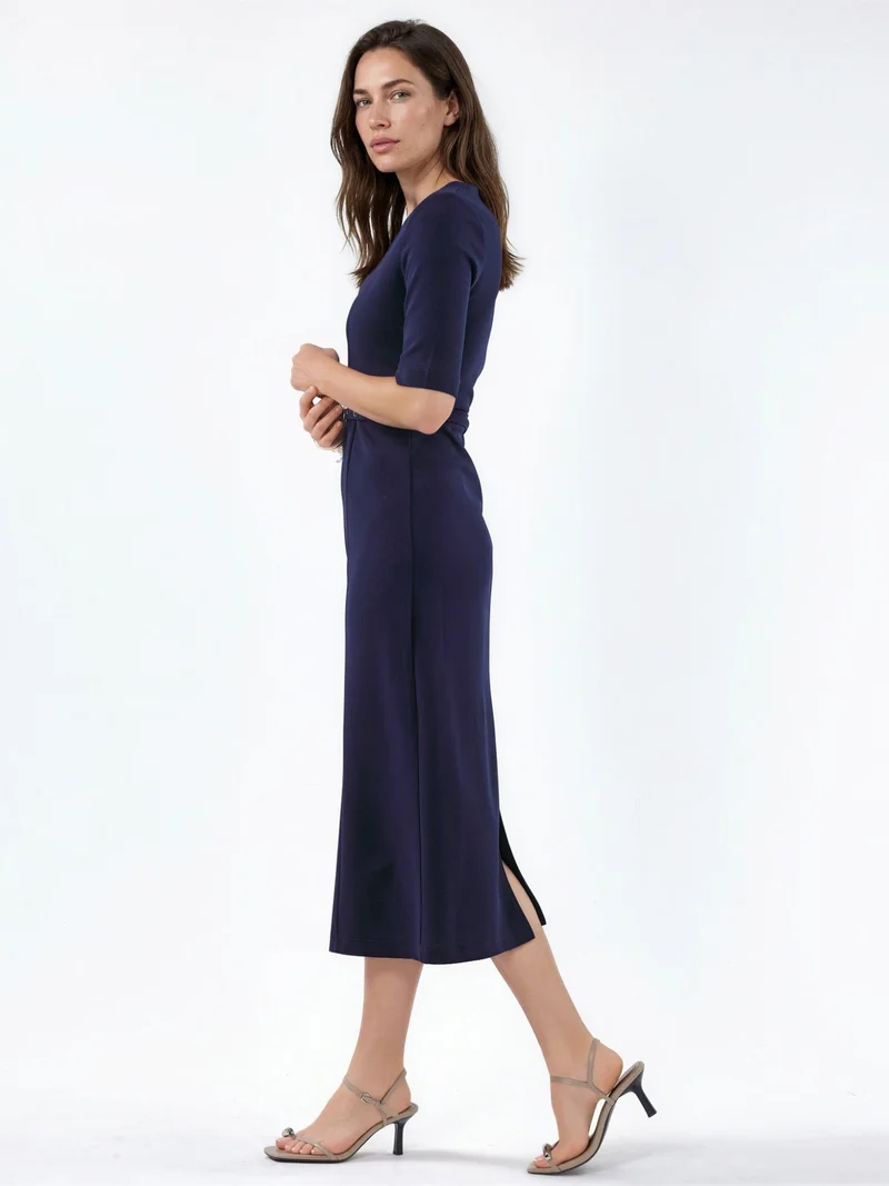 Busem BUSEM Belted Midi Dress with Square Collar