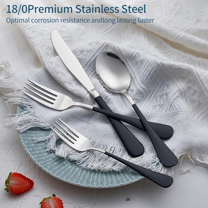 Onlycooker Black Silverware Set 20 Piece 180 Stainless Steel Flatware Black Handle Cutlery Set Service for 4 Black Forks Spoons and Knives Set unique silverware set Mirror Finish Dishwasher Safe - Image 3