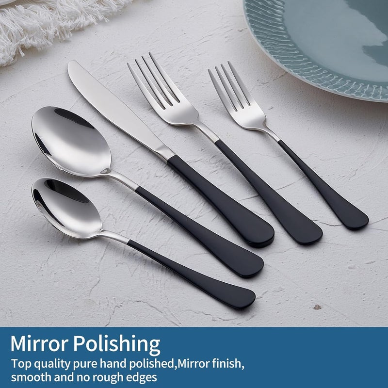 Onlycooker Black Silverware Set 20 Piece 180 Stainless Steel Flatware Black Handle Cutlery Set Service for 4 Black Forks Spoons and Knives Set unique silverware set Mirror Finish Dishwasher Safe - Image 4