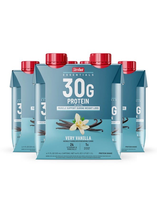SlimFast Essentials 30g Vanilla Protein Shake, Protein Shakes Ready to Drink, Muscle Support, 1g Sugar, 24 Vitamins and Minerals, 1g Net Carbs, Very Vanilla, 12 Count - Image 1