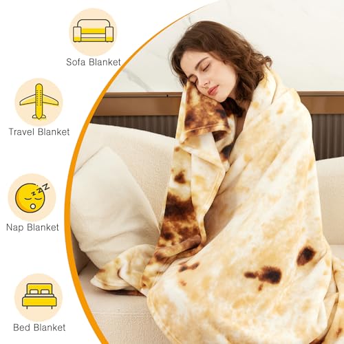LetsFunny Burrito Tortilla Throw Blanket, 71in Double Sided Burritos Taco Tortilla Wrap Blankets for Adults Kids, Giant Funny Realistic Food Blankets, Soft Flannel Round Throw Blanket - Image 4