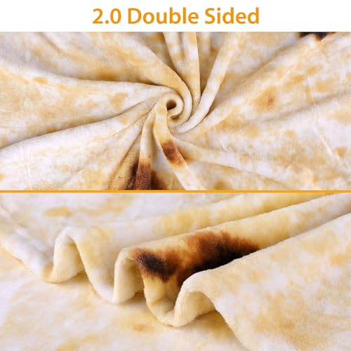 LetsFunny Burrito Tortilla Throw Blanket, 71in Double Sided Burritos Taco Tortilla Wrap Blankets for Adults Kids, Giant Funny Realistic Food Blankets, Soft Flannel Round Throw Blanket - Image 2