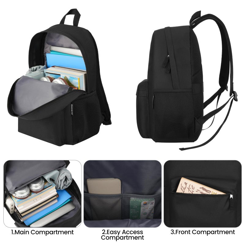 ZUBOND Unisex Black Backpack for School & Travel - Lightweight Laptop Backpack Fits 15.6 Inch Notebook, Water Bottle Pocket - Ideal for Teens, College Students, Adults - Image 3