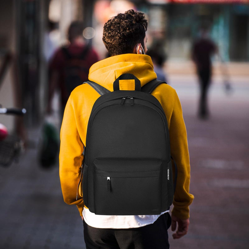 ZUBOND Unisex Black Backpack for School & Travel - Lightweight Laptop Backpack Fits 15.6 Inch Notebook, Water Bottle Pocket - Ideal for Teens, College Students, Adults - Image 5