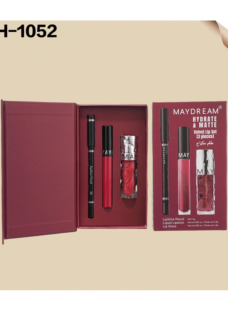 MAYDREAM Luxury 3 in 1 Makeup Kit - Lipstick, Gloss, And Eyeliner In An Elegant Case