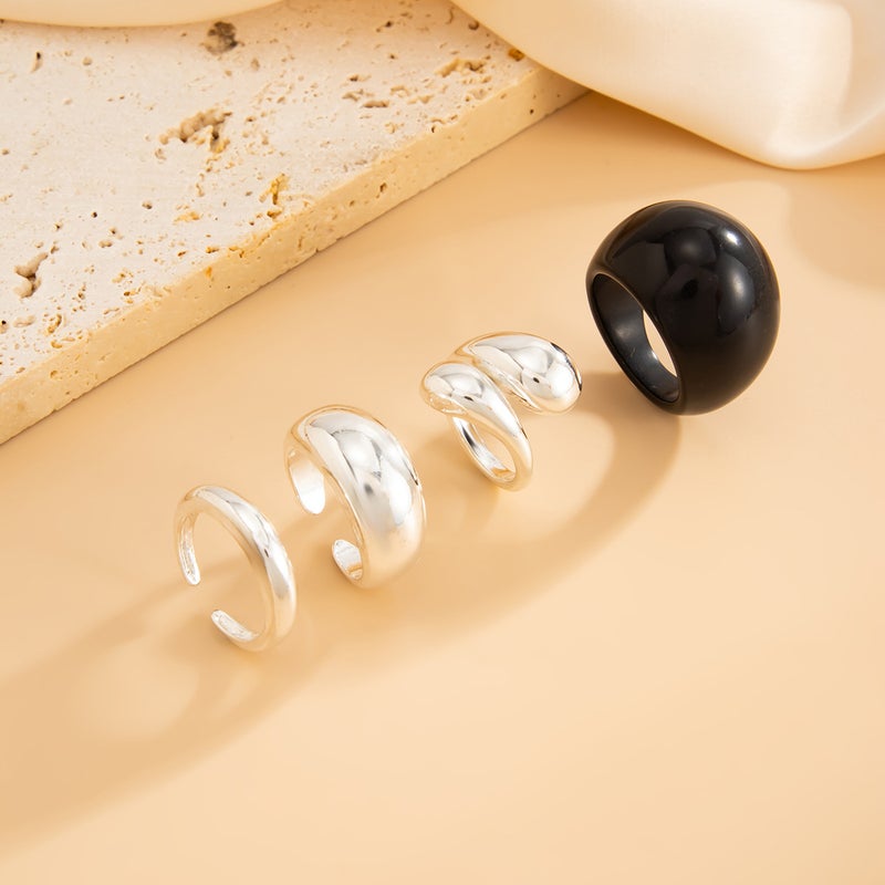 SHIXIN European and American Cross-Border Jewelry: Ins Metal Glossy Water Drop Hug Ring, Simple Mix-and-Match Plain Band Ring - Image 4