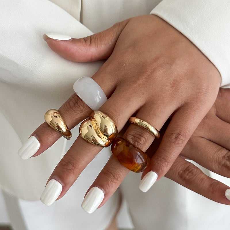 SHIXIN European and American Cross-Border Jewelry: Ins Metal Glossy Water Drop Hug Ring, Simple Mix-and-Match Plain Band Ring - Image 3