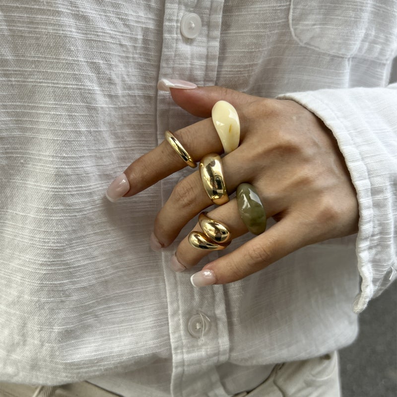SHIXIN European and American Cross-Border Jewelry: Ins Metal Glossy Water Drop Hug Ring, Simple Mix-and-Match Plain Band Ring - Image 1