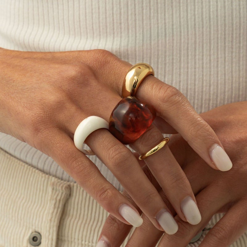 SHIXIN European and American Cross-Border Jewelry: Ins Metal Glossy Water Drop Hug Ring, Simple Mix-and-Match Plain Band Ring - Image 2