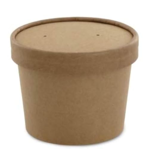 CulinWare Eco Friendly Kraft Soup Bowls | Kraft Disposable Food Cups with Lid | Brown Containers - Soup Cups Great for Restaurants, Take-Outs, Or Disposable Soup Bowls To Go Lunch (25/Pack) (Kraft, 8 oz) - Image 1